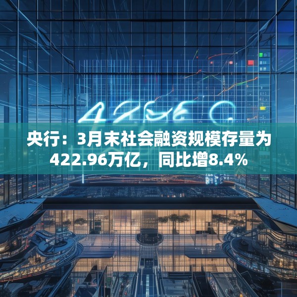 央行：3月末社会融资规模存量为422.96万亿，同比增8.4%