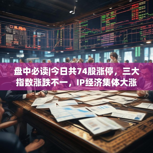 盘中必读|今日共74股涨停，三大指数涨跌不一，IP经济集体大涨